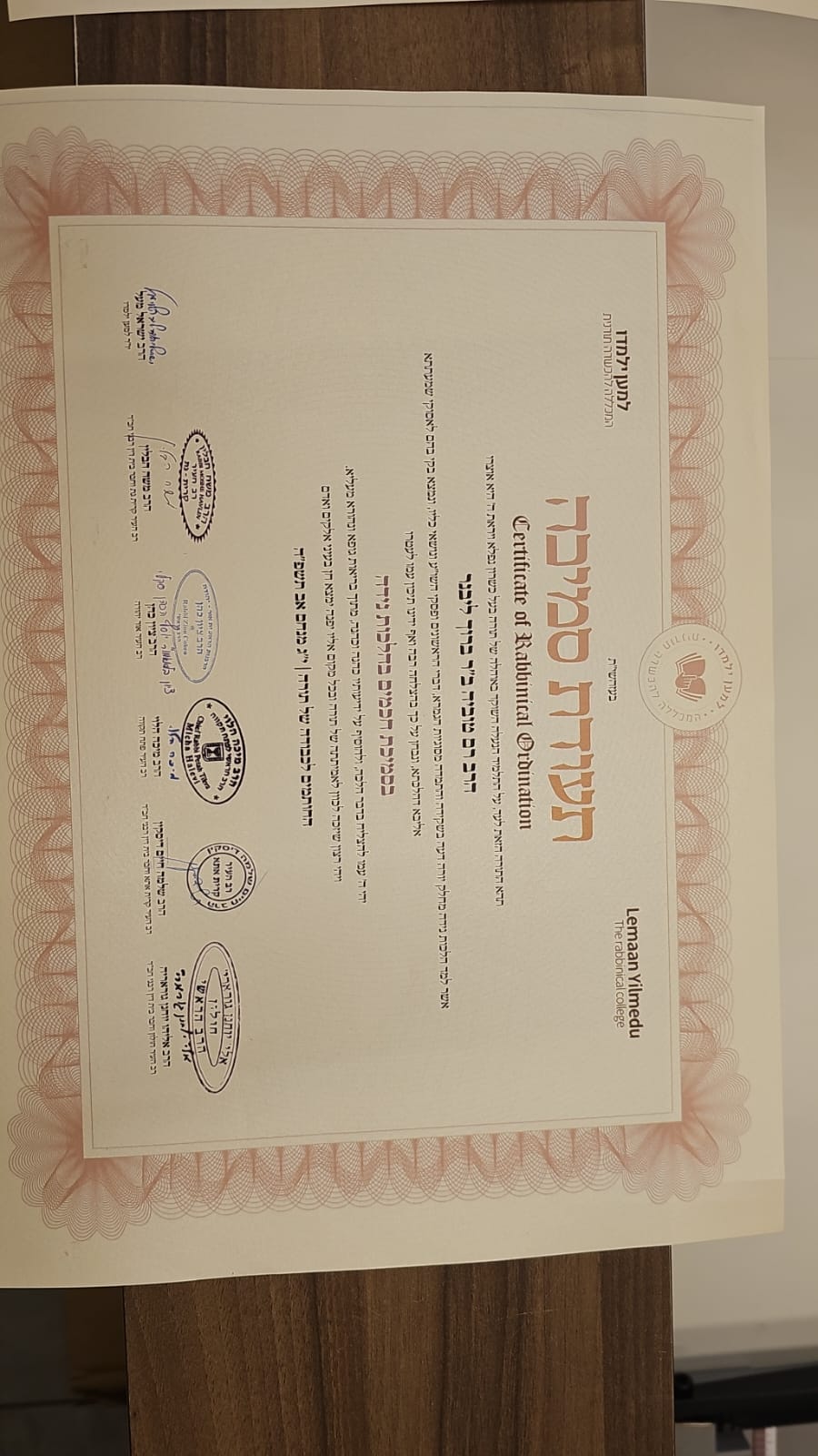 LeMaan Yilmedu Hilchos Niddah rabbinical ordination certificate, 2025